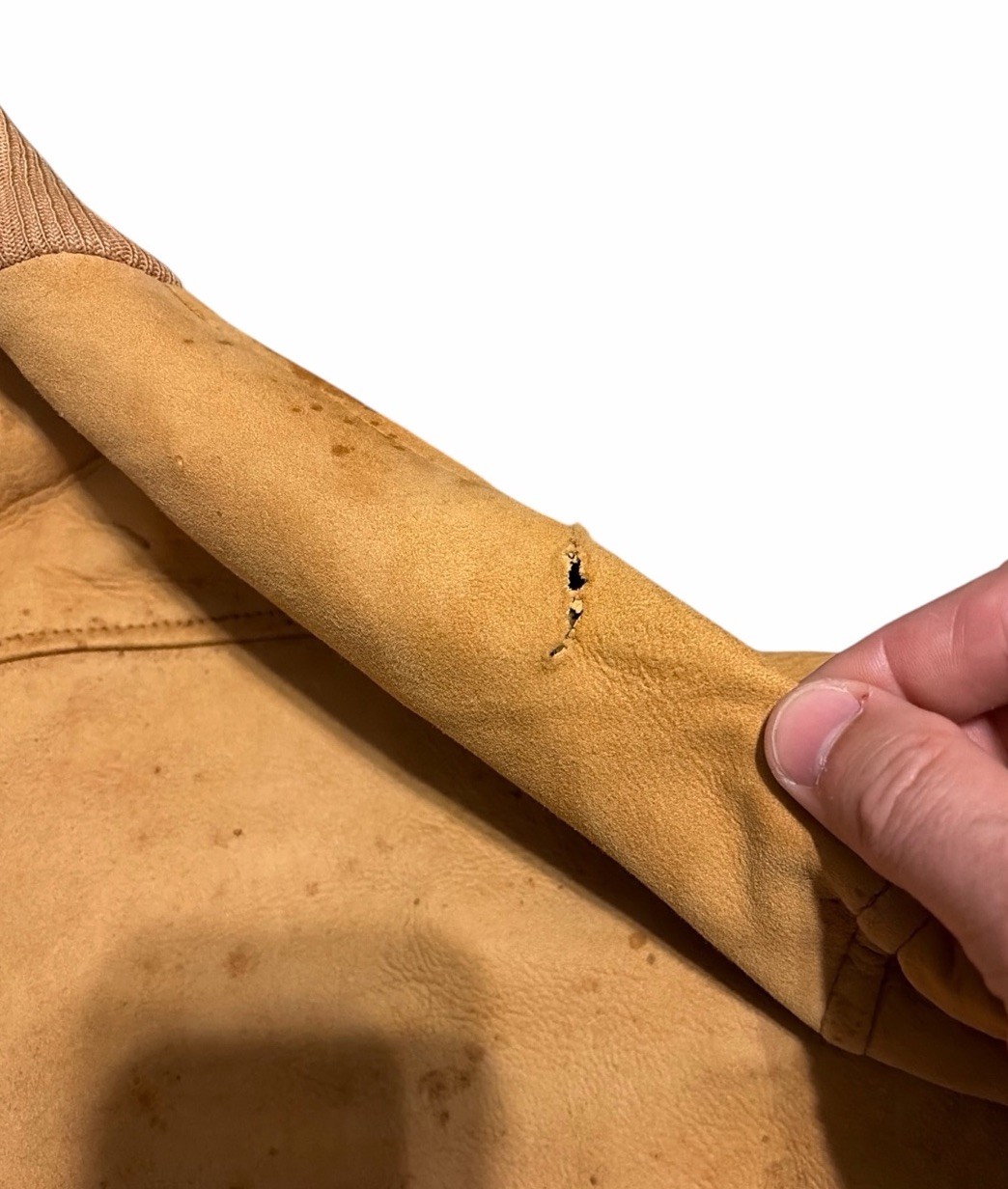 Vintage 50s Suede Tan Leather Bomber Jacket Mens Size S/M Talon Zip Thrashed