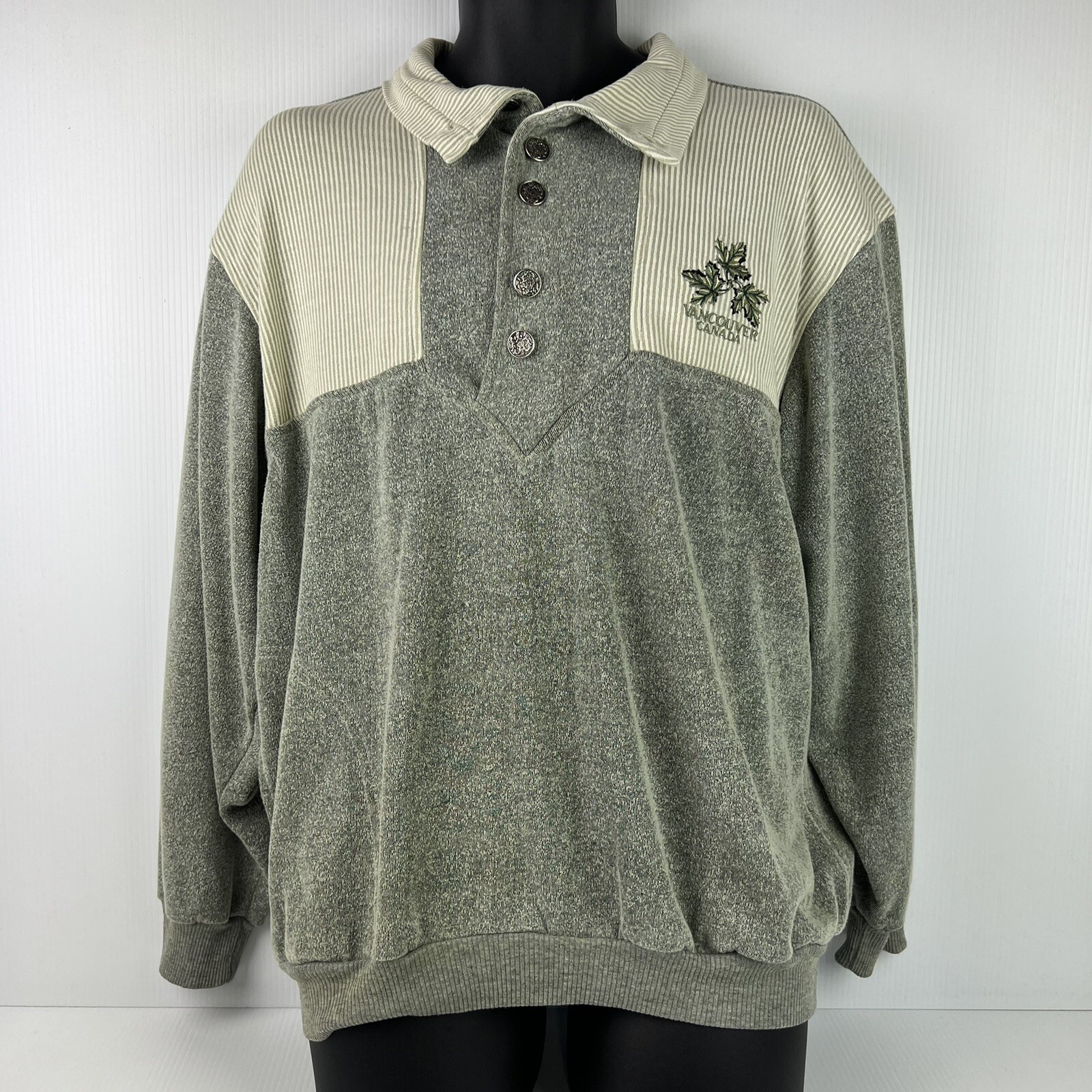 Vintage CityScape Made in Canada Embroidered Jumper Mens L Green/White 63/68