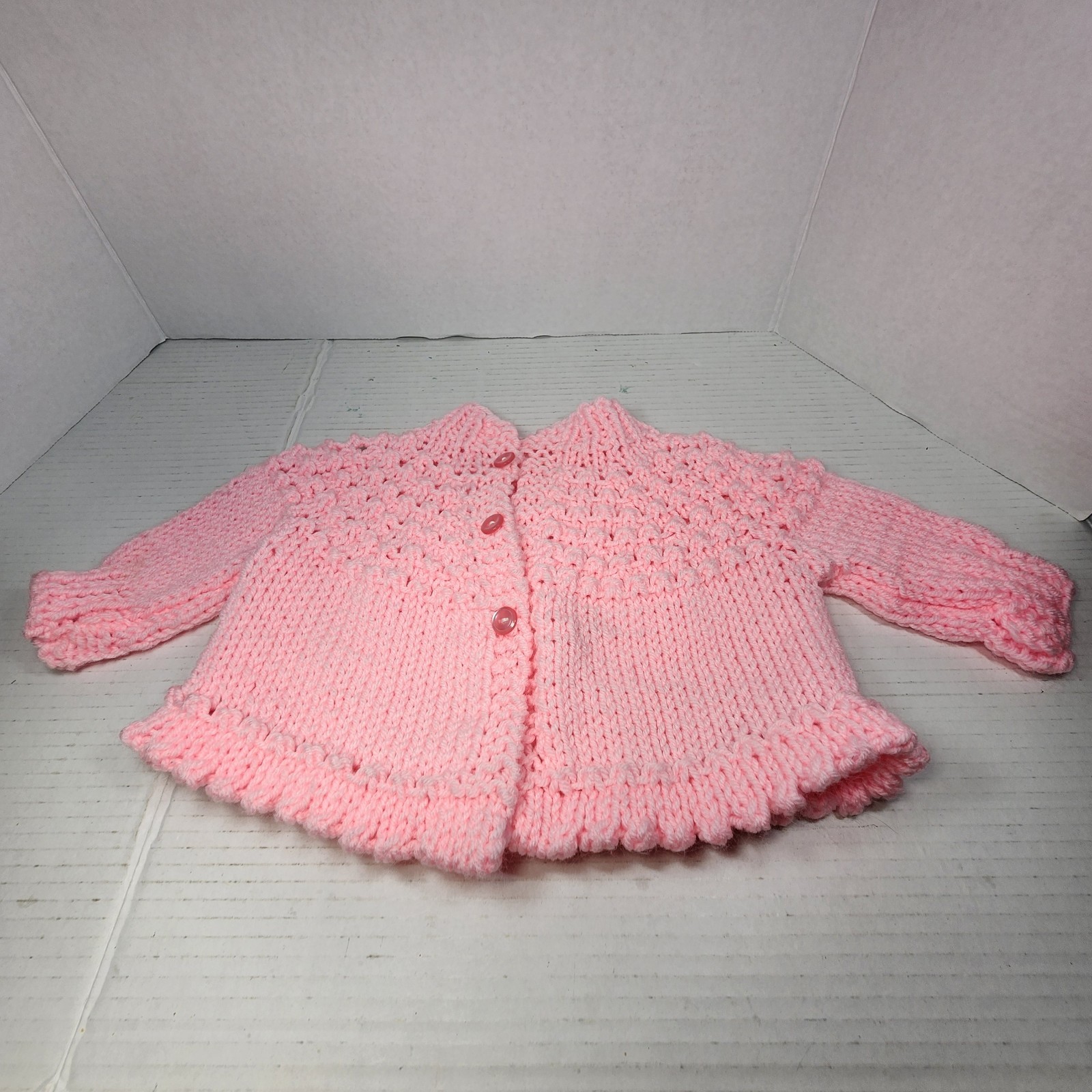Sweet Vintage 60’s Hand Crocheted Baby Sweater Infant Girl Pink Unused