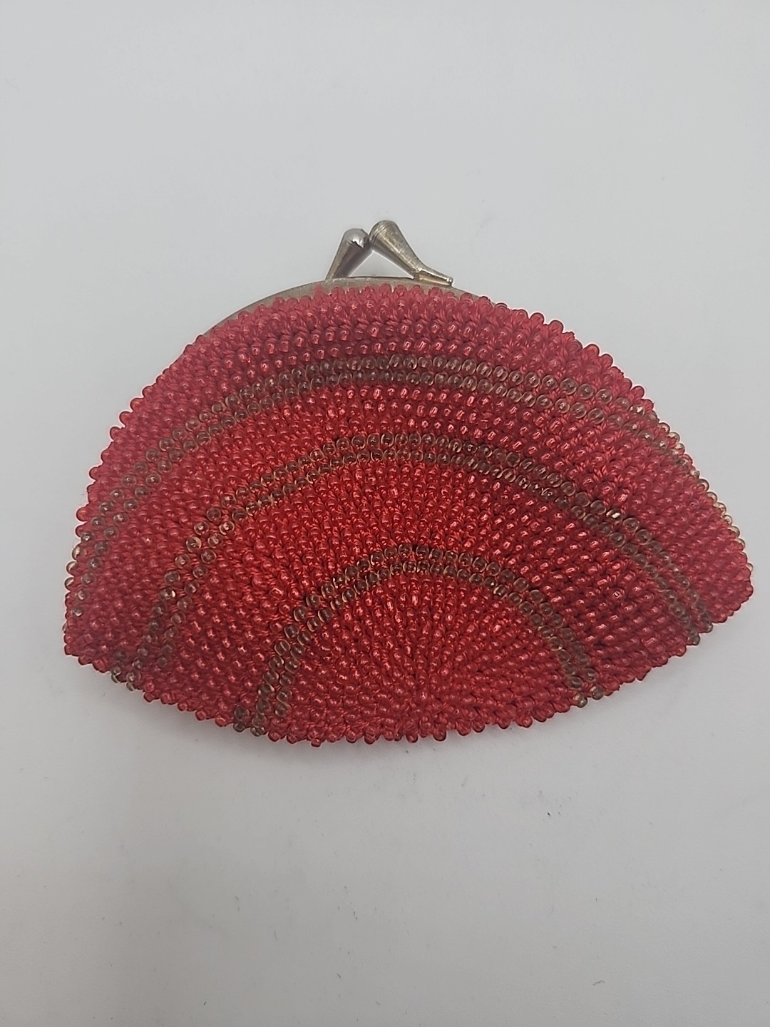 Vintage Walborg Red Glass Beaded Coin Purse Made In Japan