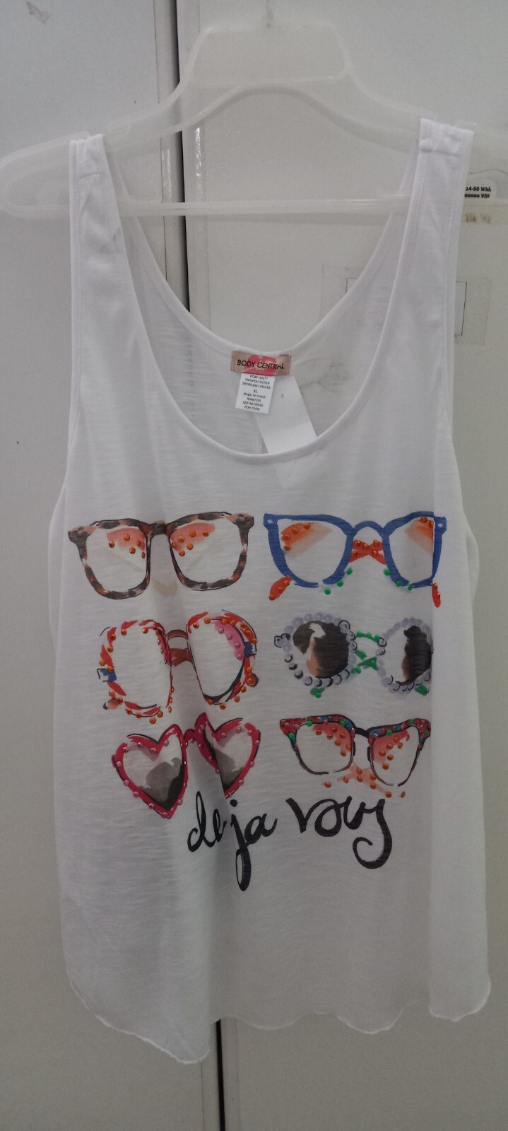NWT XL Glasses Tank Top White Sleeveless Graphic Print Blouse T-Shirt Tunic #5