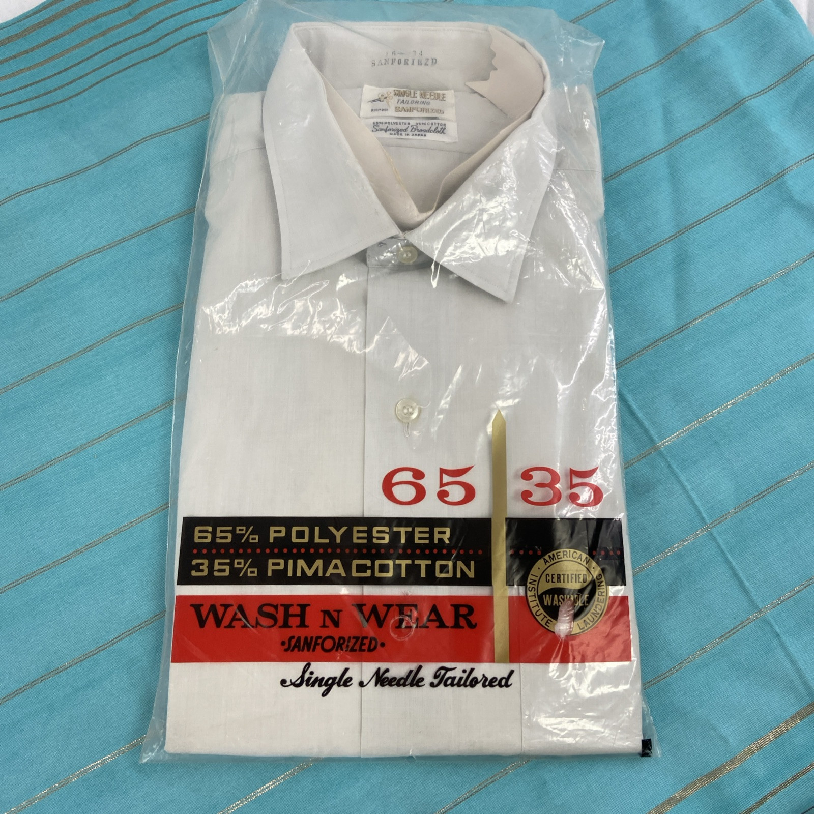 NOS Vintage Sanforized Broadcloth Shirt Mens 16 34 Button Up Made in Japan Gray