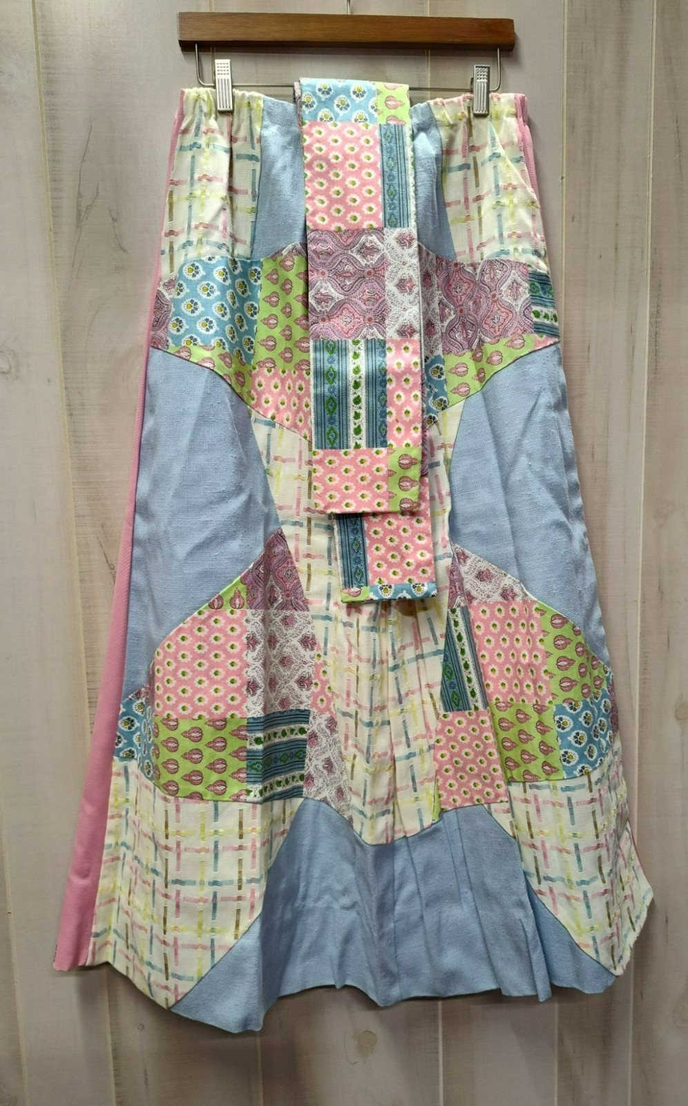 Vintage Chessa Davis Skirt w matching sash belt, Heavyweight Patchwork, Lined