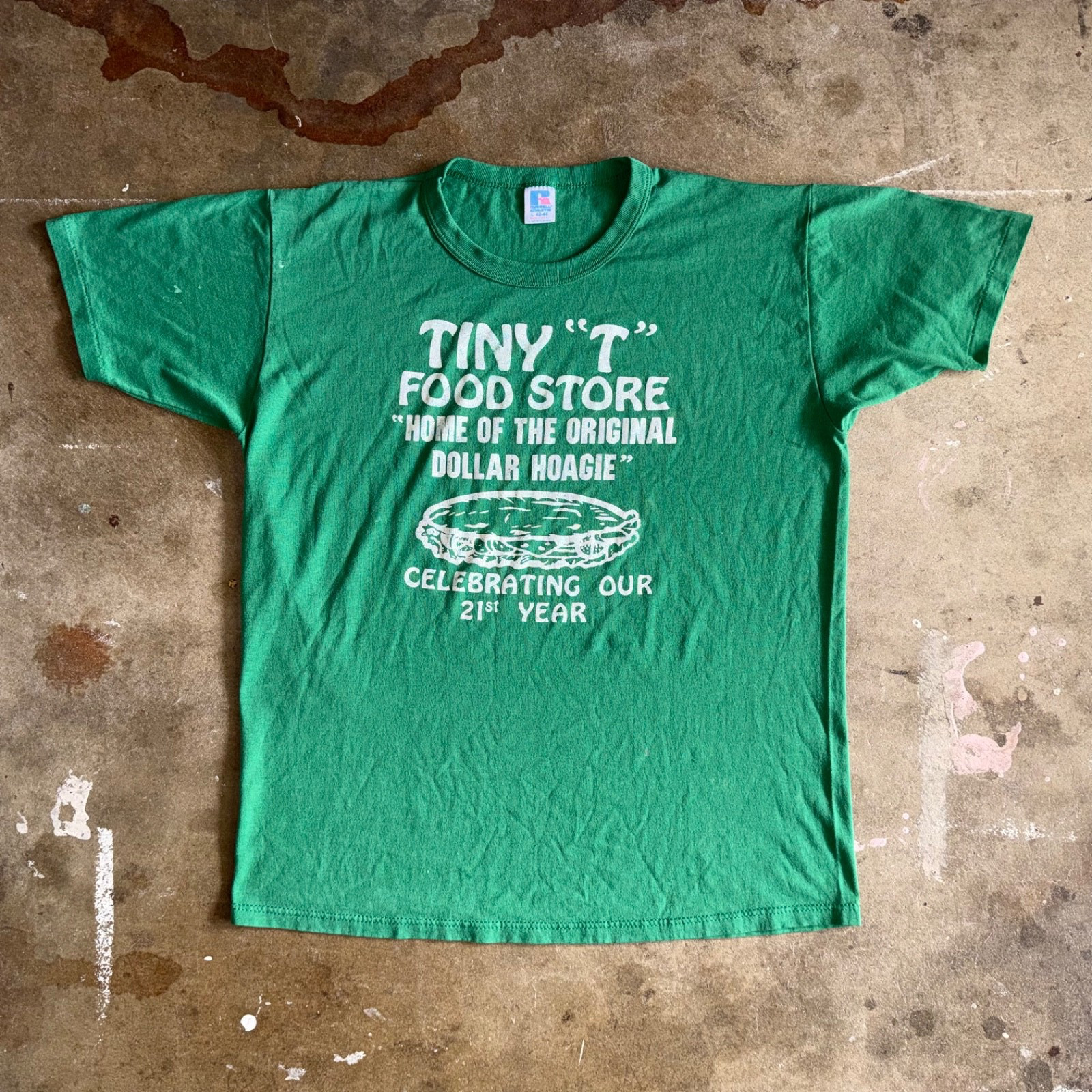 80s VINTAGE TINY “T” FOOD STORE HOAGIE T-SHIRT SZ L DELCO PHILADELPHIA EAGLES