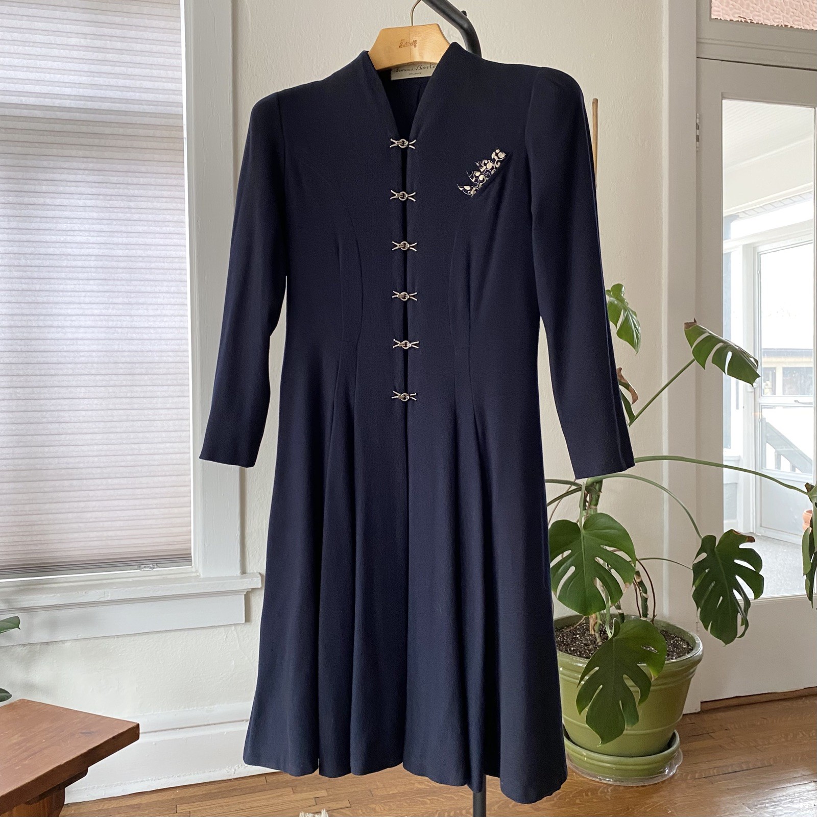 Vintage 40s New Look Blue Wool Jacket Famous-Barr Toggle Clasp Coat Dress M / L