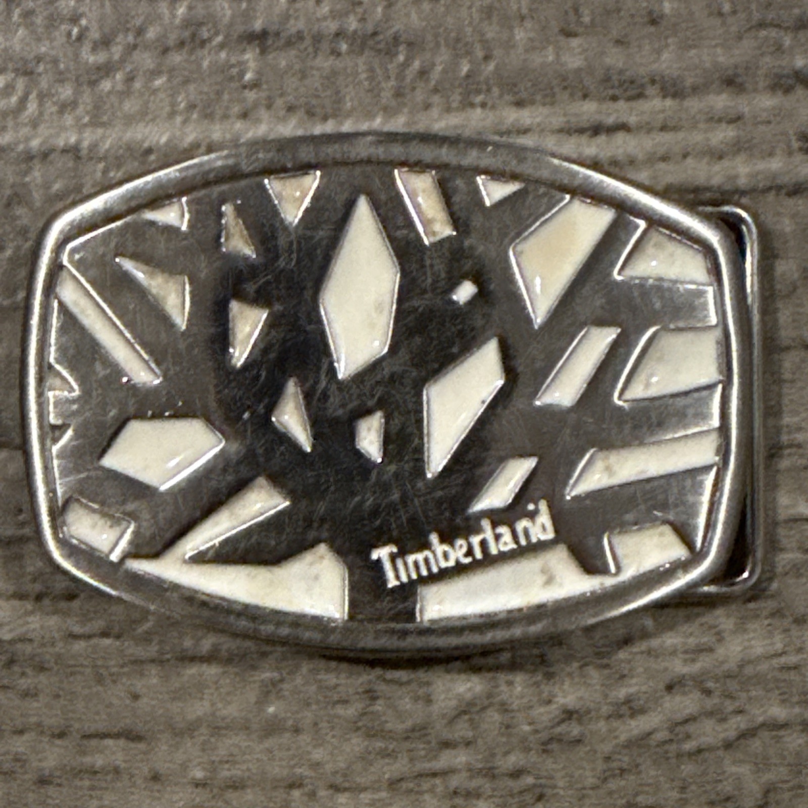 Vintage Timberland Belt Buckle Silver Designer 1990s 2 7/8in X 2in