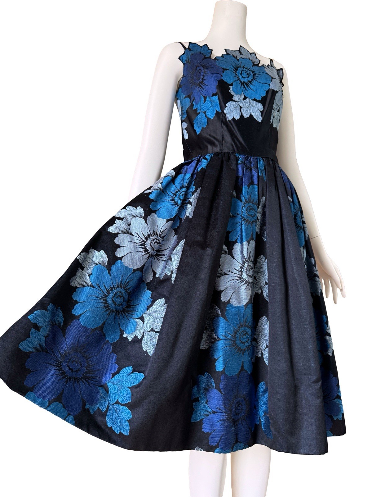 Vintage 1960s Dress Party Cocktail Floral Brocade Satin Burke Amey 50s 70s