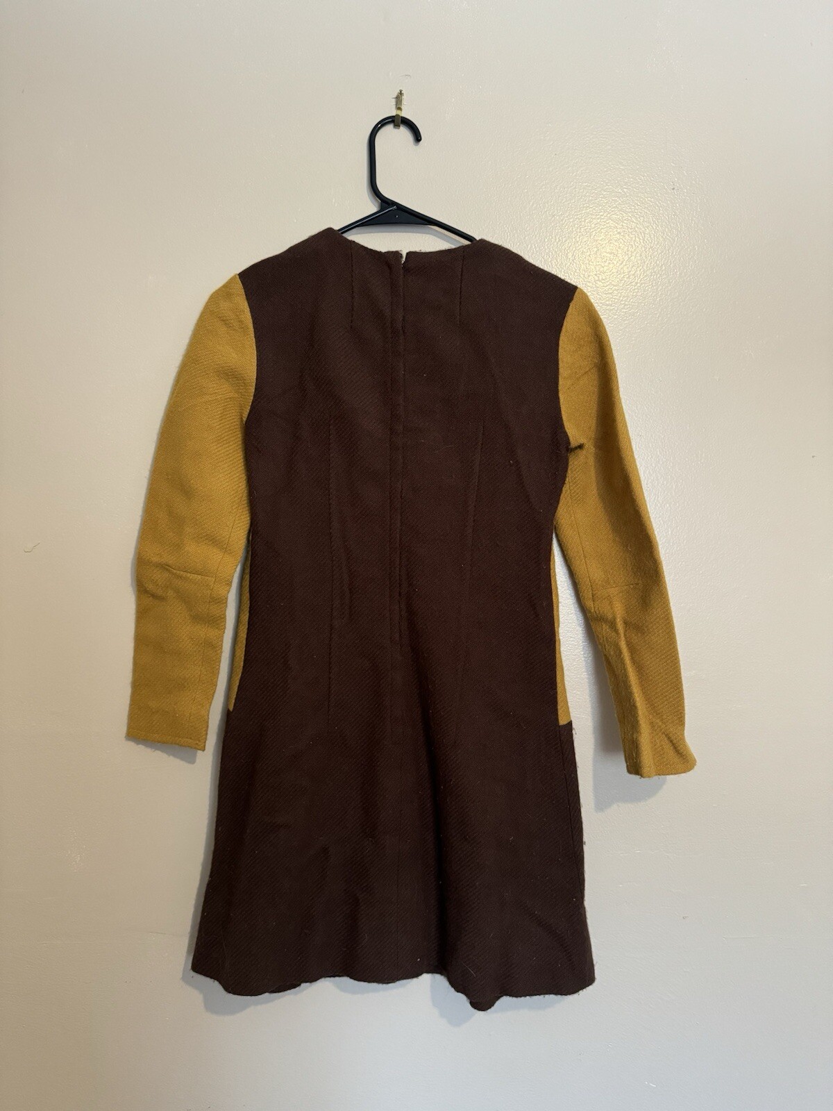 Vintage Handmade 60s Style Long Sleeve Two Tone Brown/Mustard Mod GoGo Dress