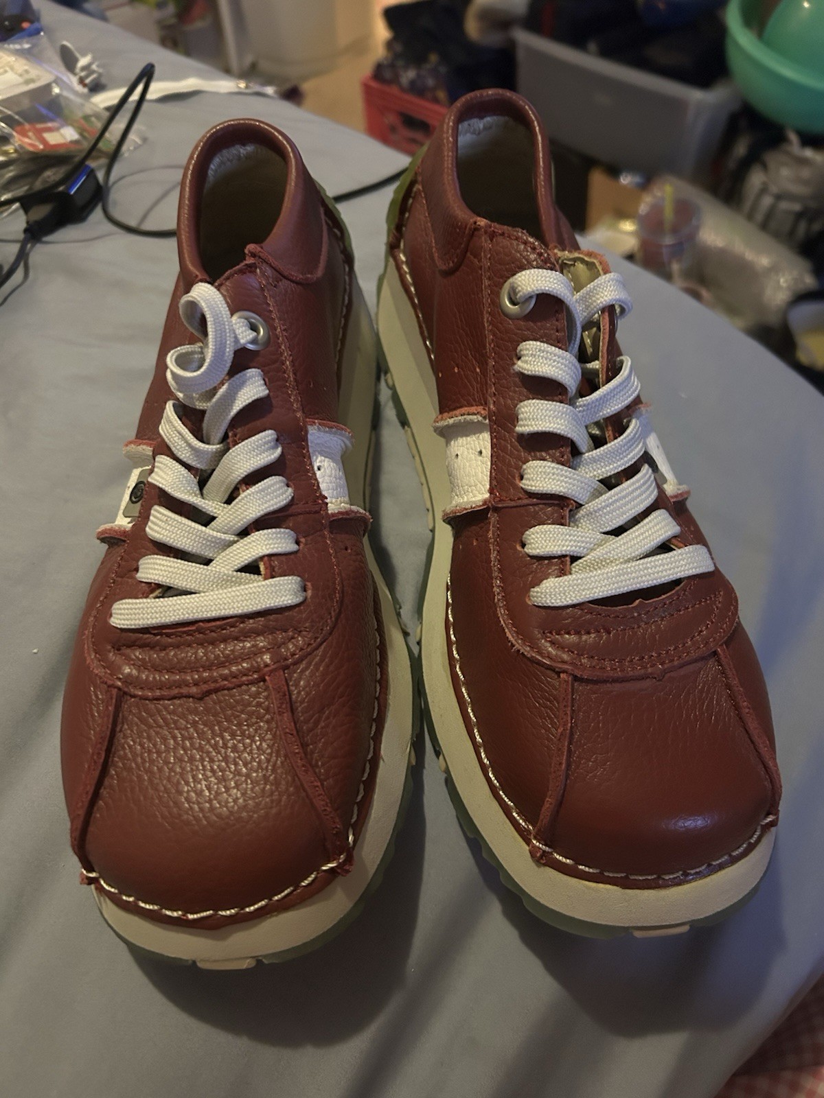 Vintage ellemenno Shoes Leather Red White 9.5 With Platform 1.5” Heel