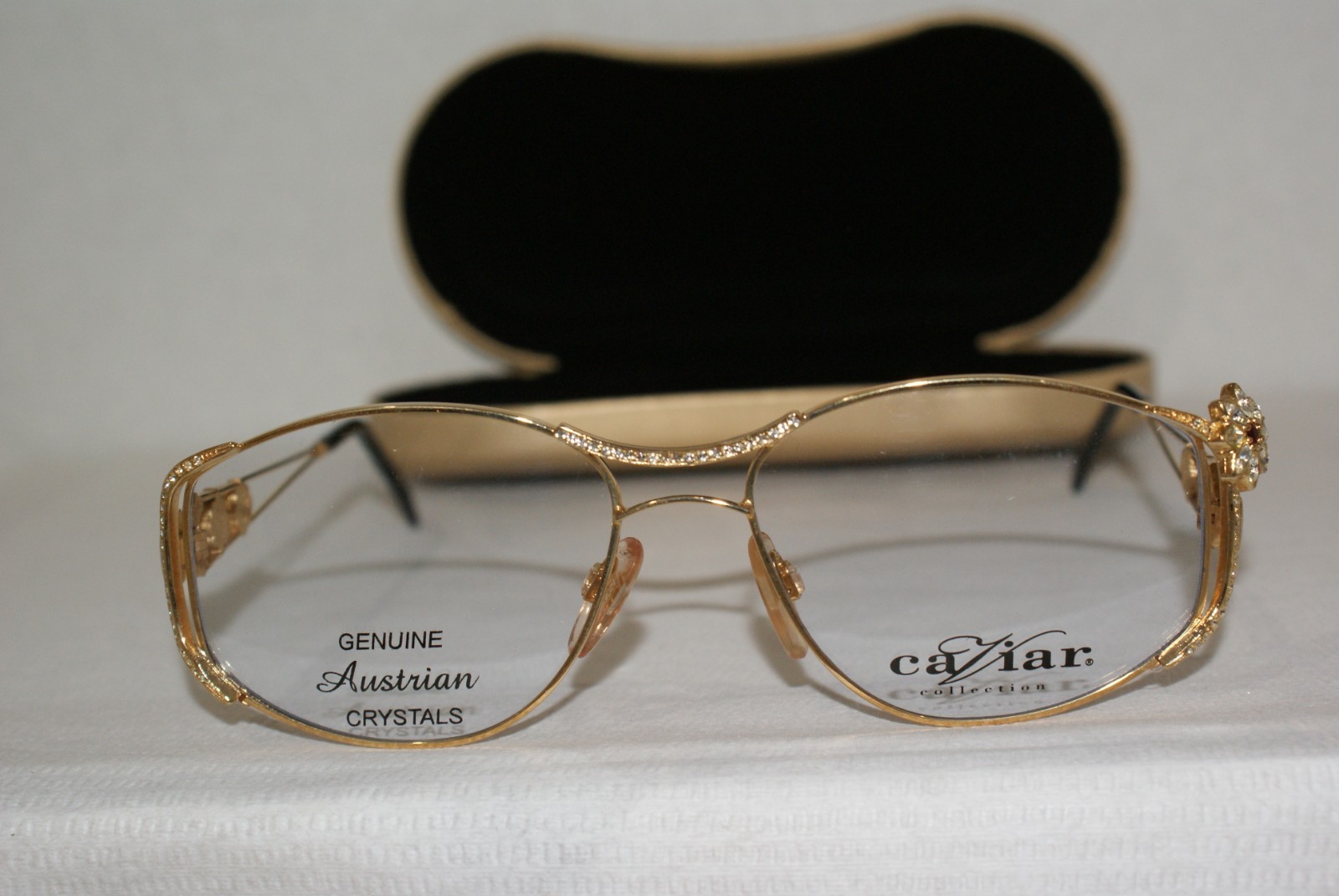 New Vintage Authent Caviar Eyeglasses 1841 W Stones Gold C16 55-16 W Origin Case