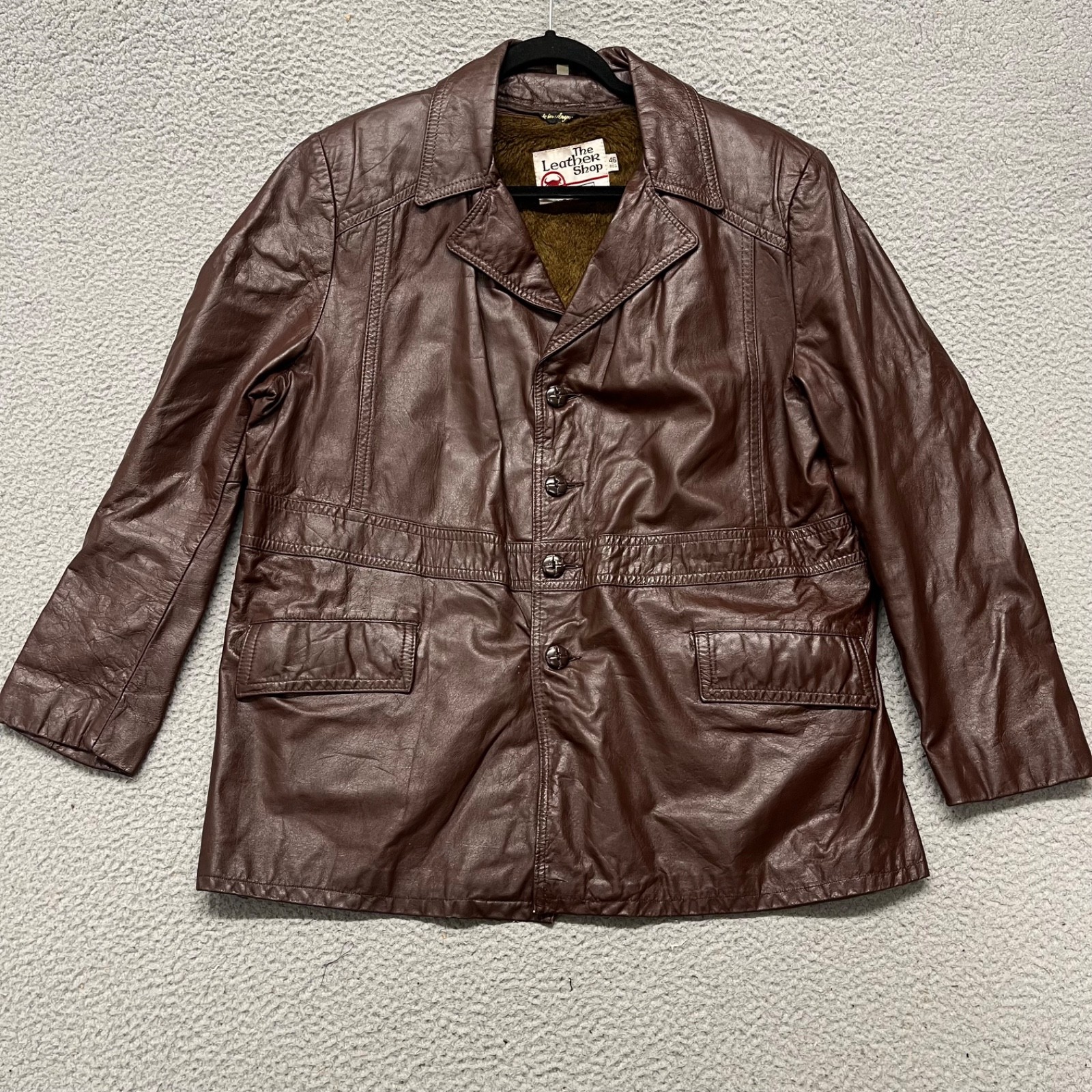 True Vintage 70’s Sears Leather Shop Jacket Mens 46 Brown Removable Liner