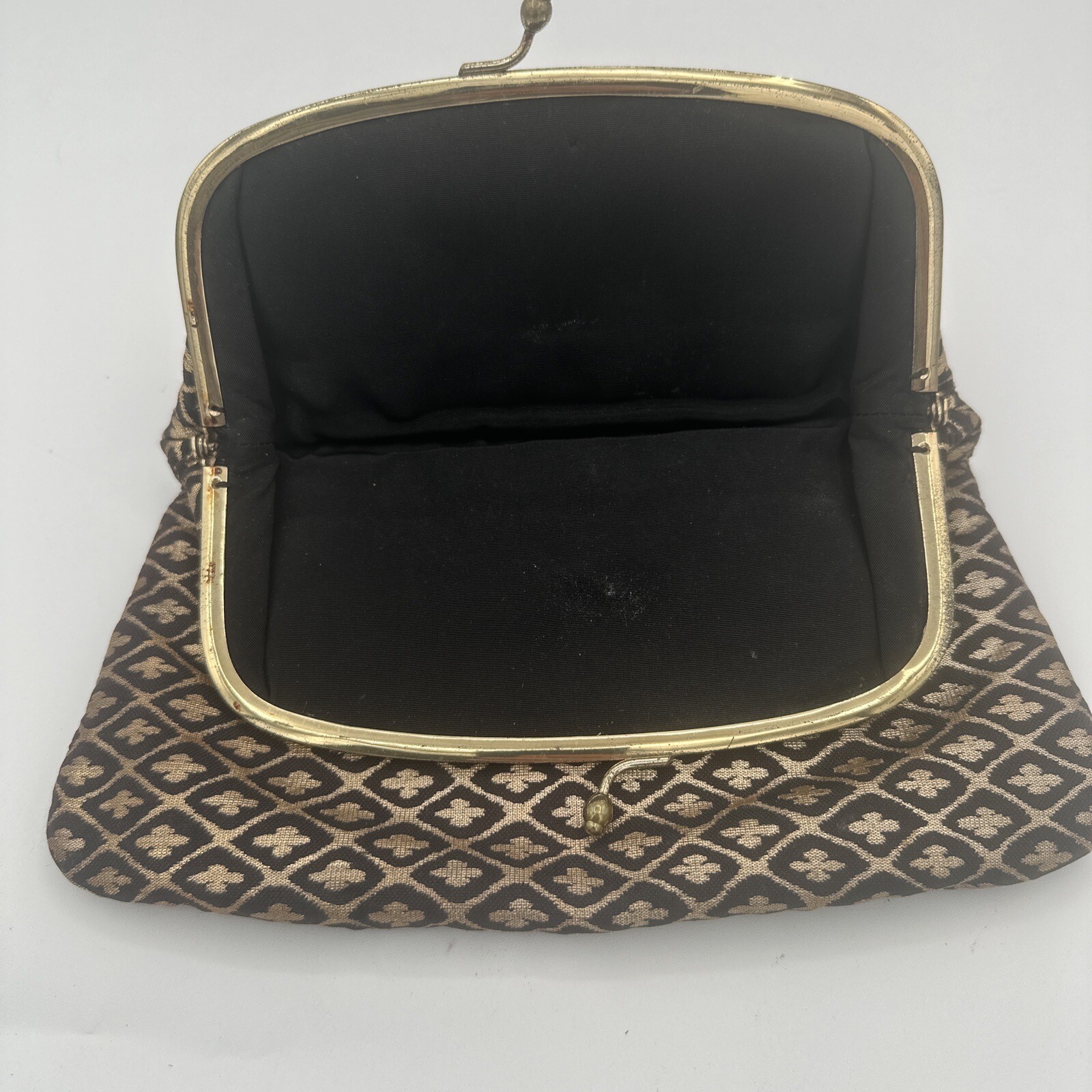 Vintage Torii Japanese Fold-over Clutch Black And Gold Brocade Mid Century Chic