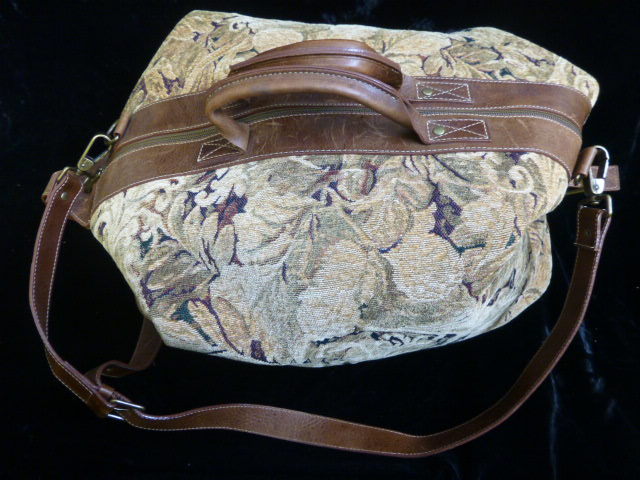 XLG J. Jills Leather & Tapestry Over-Night “Carpet” Purse w/ Adjustable Straps