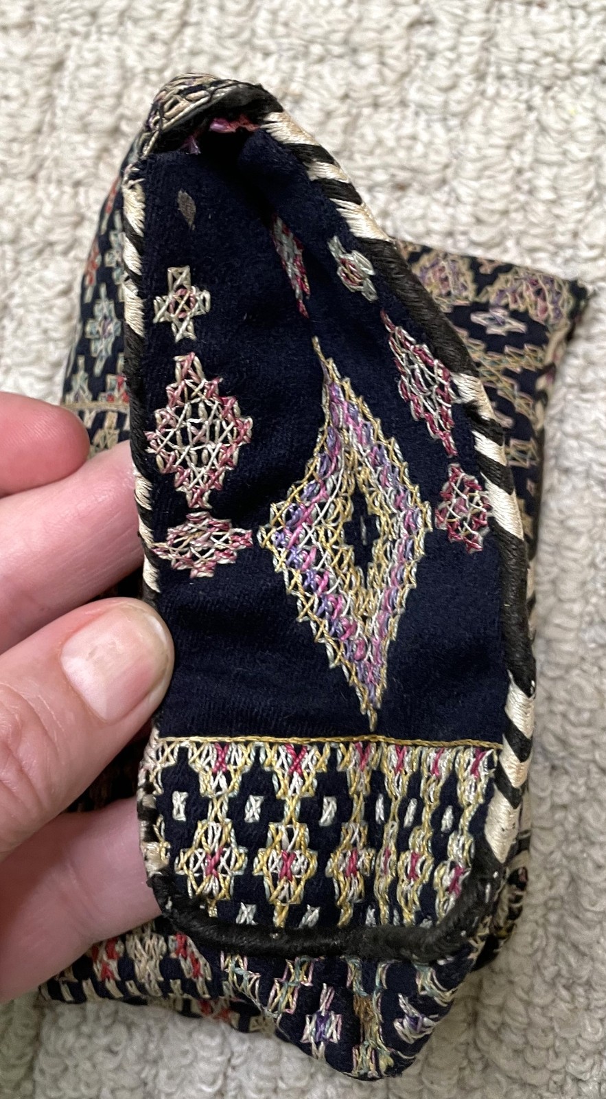 Antique 1900s Turkish Afghanistan Hand Stitched Geometric Pouch Purse Bag