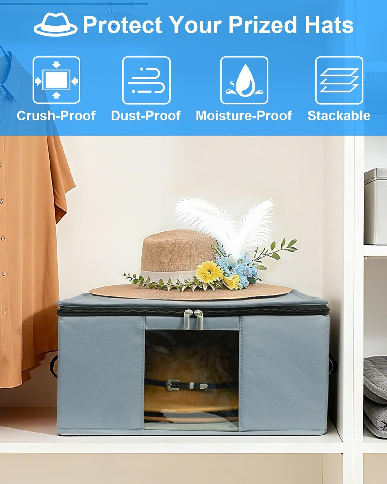 Cowboy Hat Storage Box with Hardboard, Hat Case for Fedora, Panama Hats | Sta…