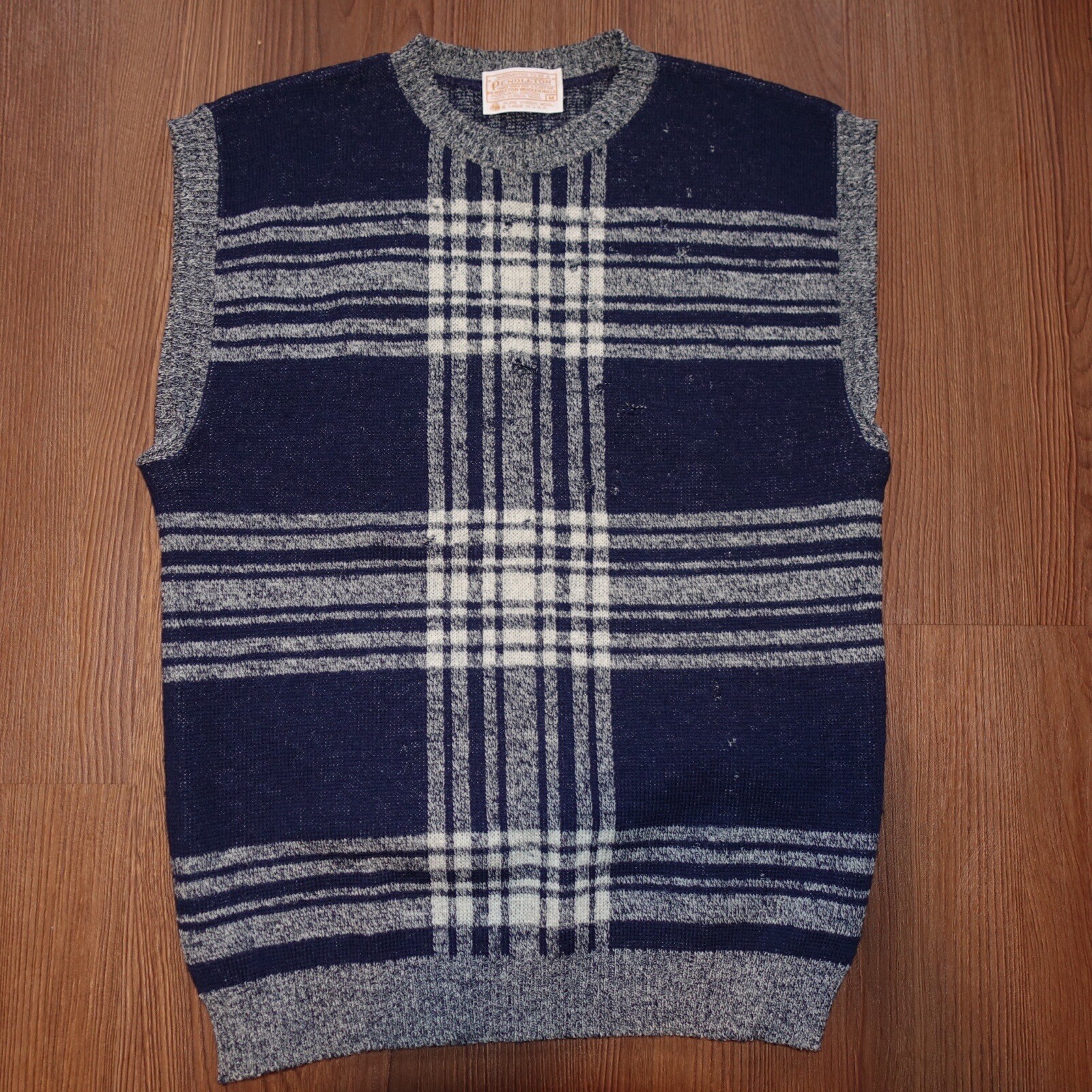 Vintage 60s Pendleton 100% Virgin Wool Sweater Vest Sz M Sleeveless Blue
