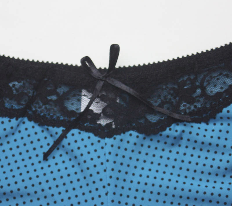 Vintage Blue Boyshort Panties with Black Polka Dots and Lace – Size XL