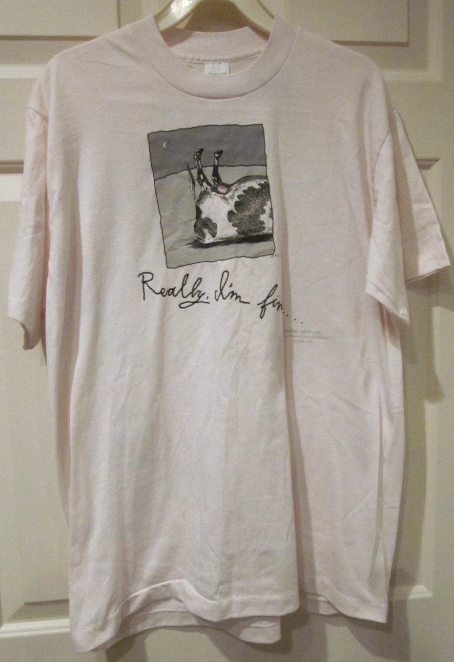 VTG T SHIRT ~1980’s SHOEBOX GREETINGS DEAD COW REALLY, I’M FINE… PINK SIZE XL
