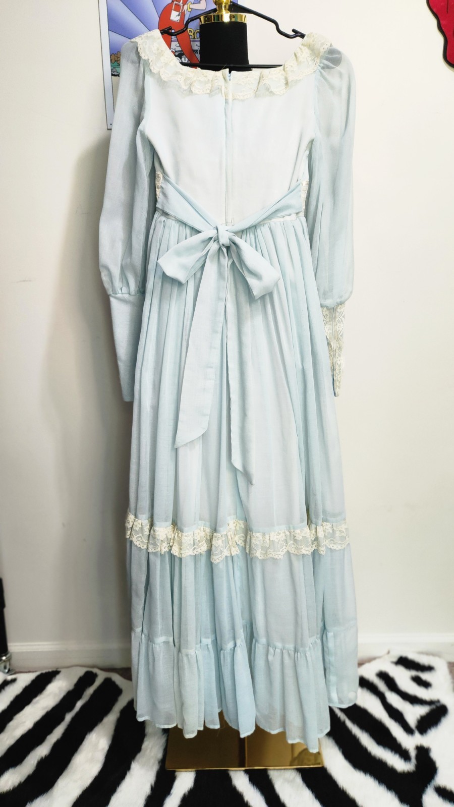 70s Gunne Sax Romantic Prairie Ice Blue Lace Dress XS Small Size 7
