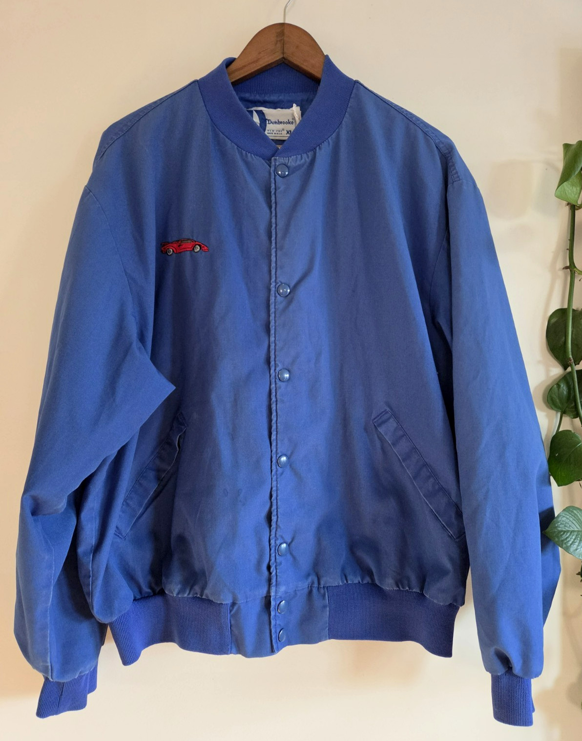 Dunbrooke Red Lamborghini Embroidered Blue Jacket Vintage Unique XL Pla-Jac USA