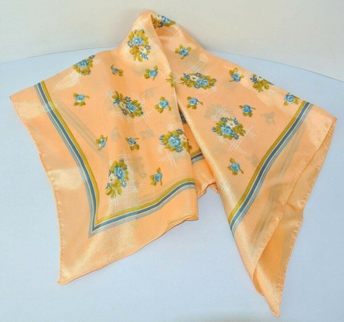 Vintage JORDAN MARSH Orange & Blue Floral Design 26″ Square Scarf made in Italy