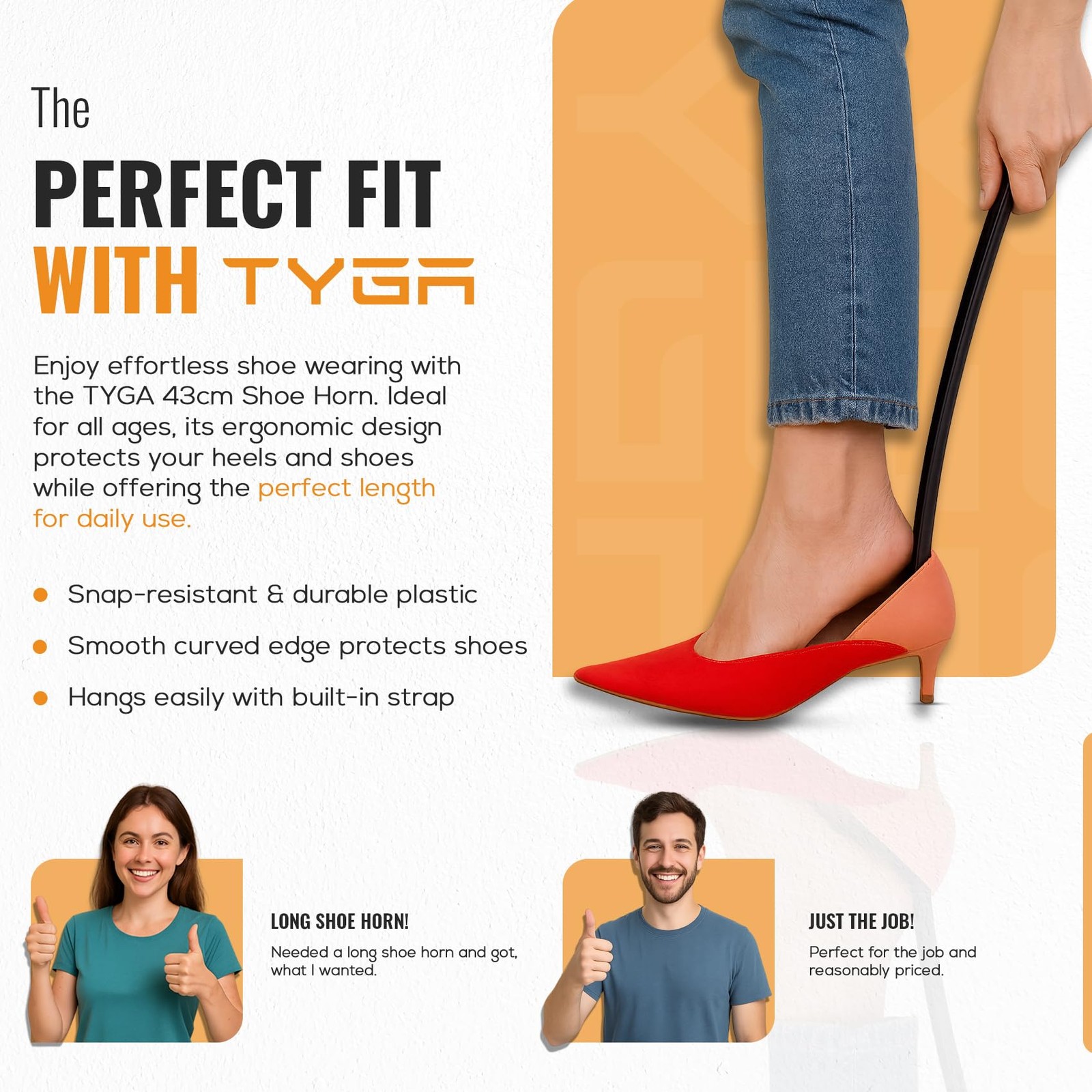 Long Shoe Horn 17 Inch 43cm Plastic Comfort Grip Flexible Snap Proof Men Women