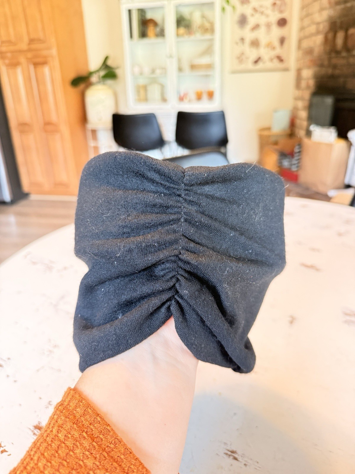 Vintage 1950s Black Draped Pillbox Hat Ruched Cocktail Church Mid Century