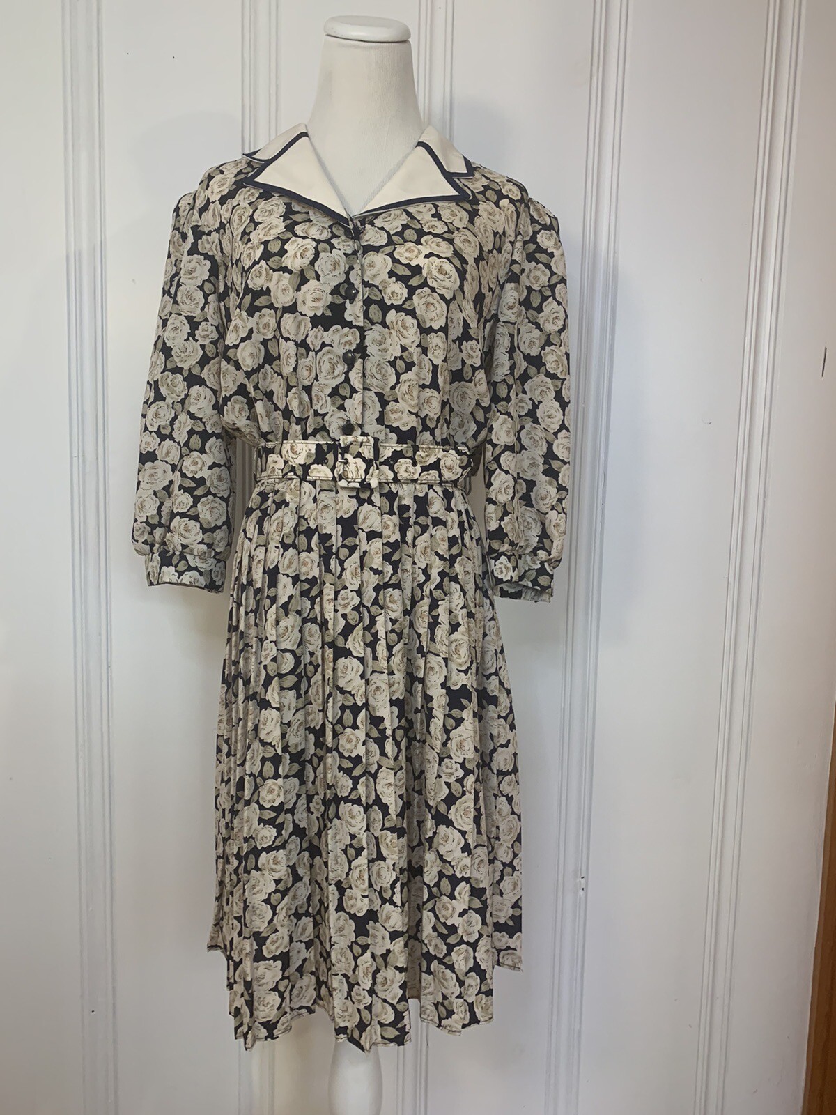 Vintage Floral Dress Size 12 Break Originals 80s Shoulder Pads Midi *FAST SHIP*