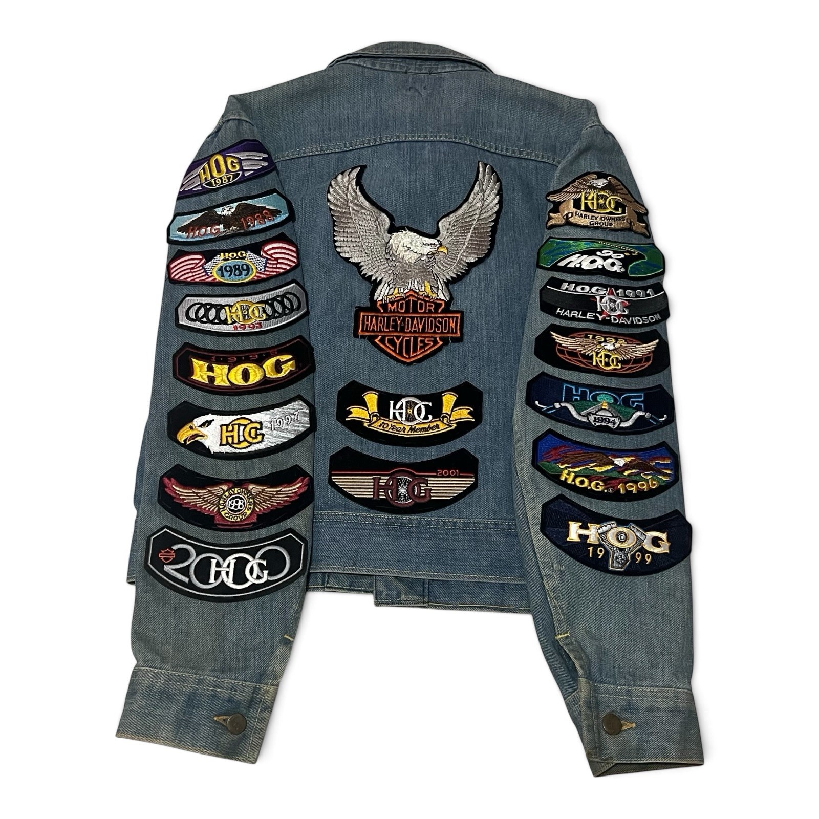 Vintage USA Lee Harley Davidson HOG Patch Denim Jacket 1987-2001 10 Year L