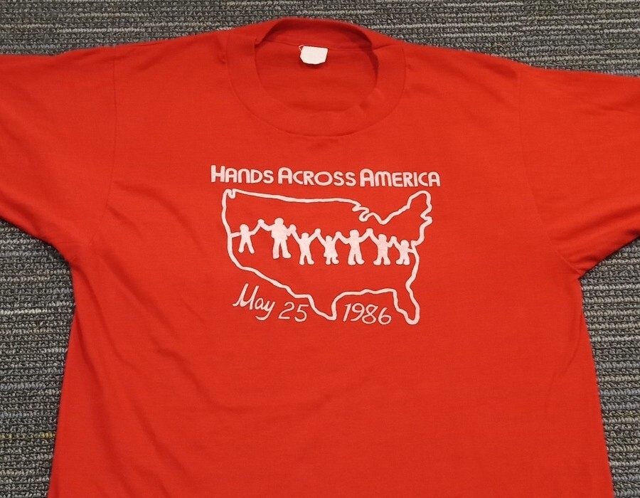 Vintage Hands Across America graphic T-shirt, May 25, 1986 red edition