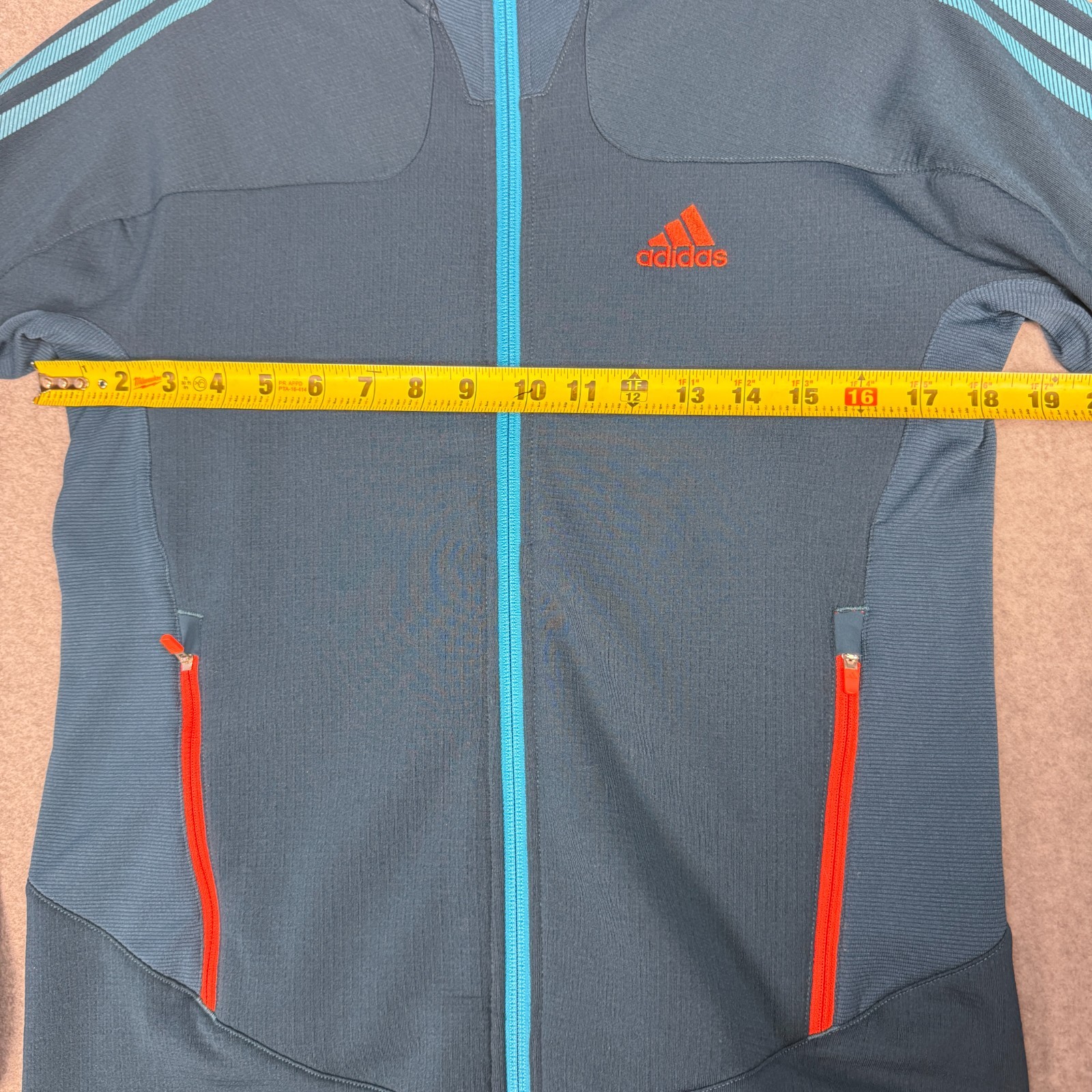 Adidas Terrex Swift Technical Grid Fleece Jacket Teal/Neon Orange Small Gorpcore