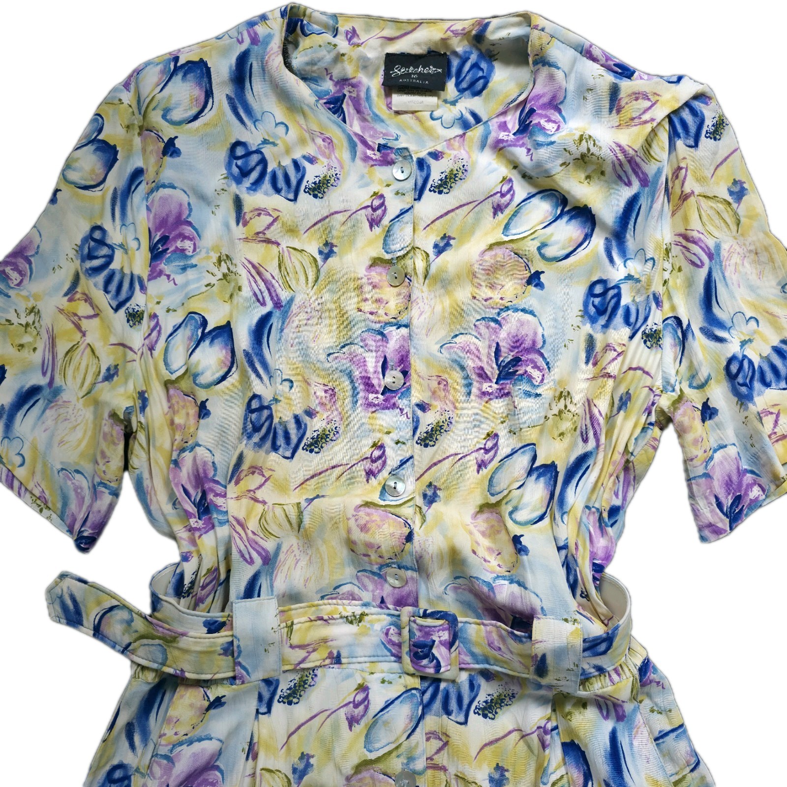 Vintage Stitches Australia Floral Midi Dress Belted Button Front Plus Size 16