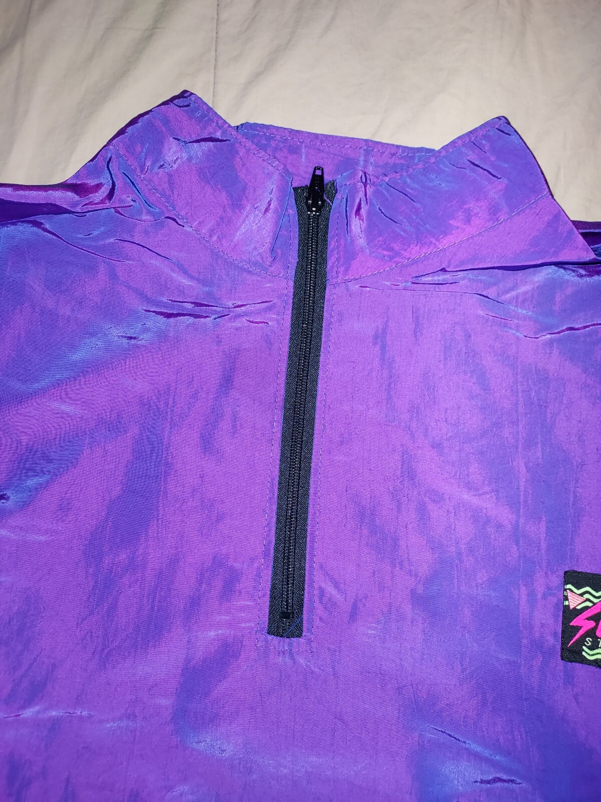 VTG 90s SURF STYLE IRIDESCENT WINDBREAKER JACKET PULLOVER MENS ONE SIZE USA GEAR