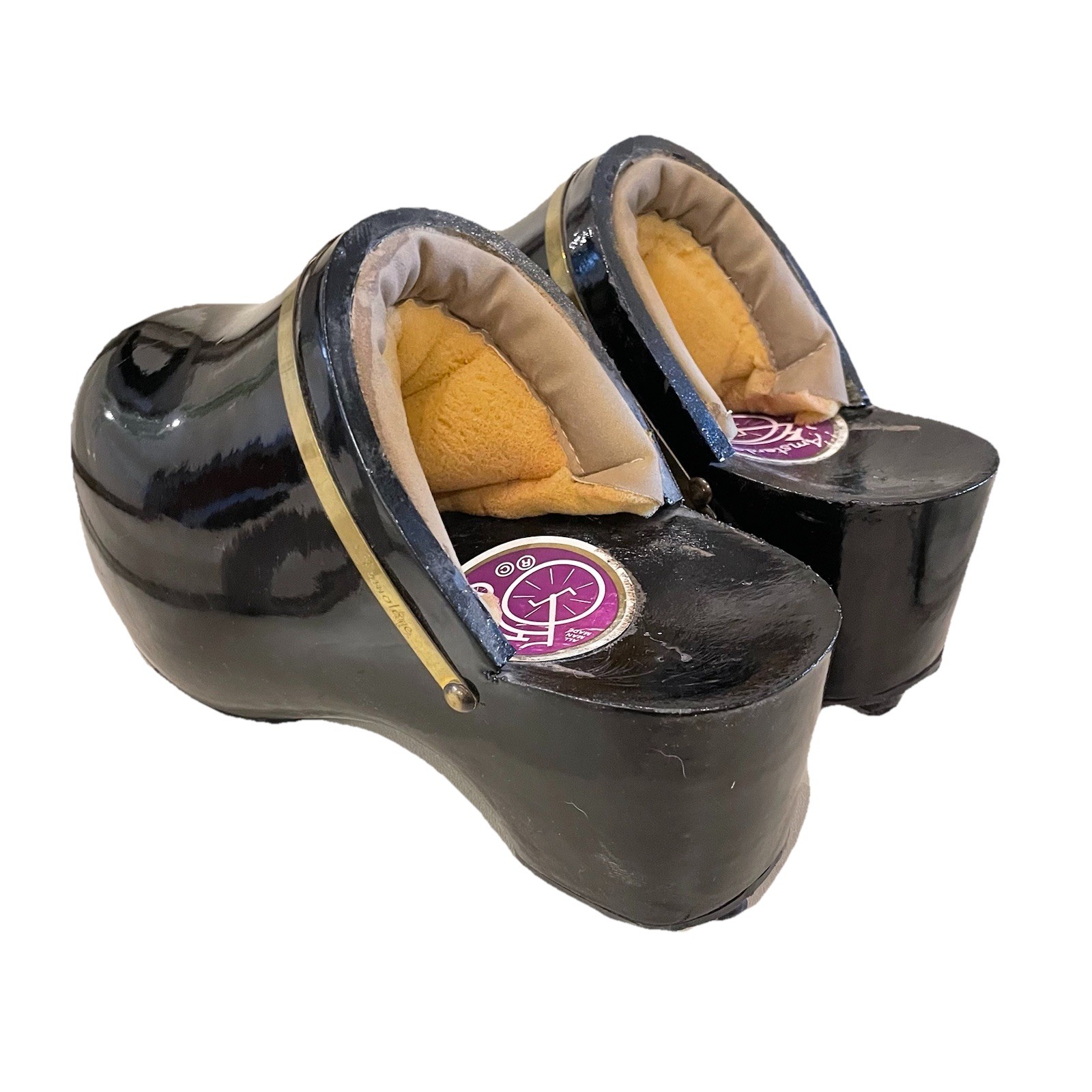 70s Famolare Amsterdam Black Dutch Bubble Clogs Fiberglass Size 8 Made In Italy