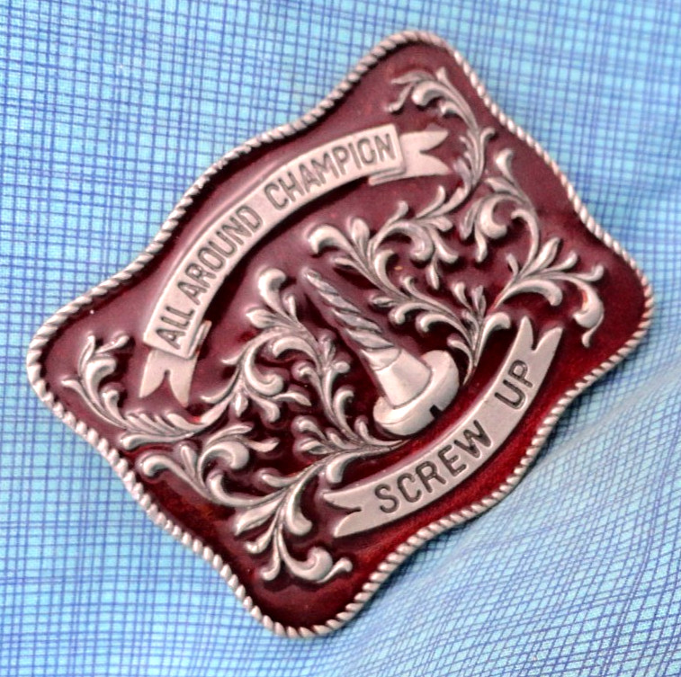 All Around Champion Screw Up Belt Buckle Western Novelty Rodeo Cowboy .GMP778