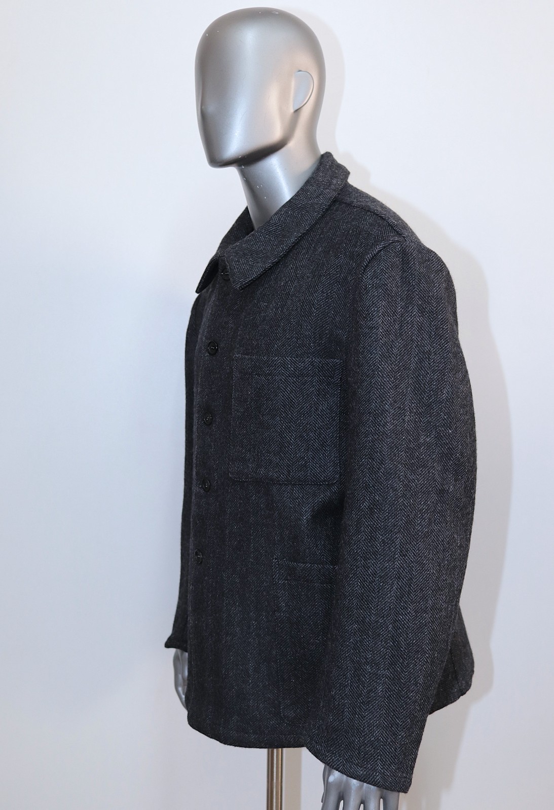 New French Vintage 1960s Pascal Style Grey Herringbone Wool Work Jacket Size XL