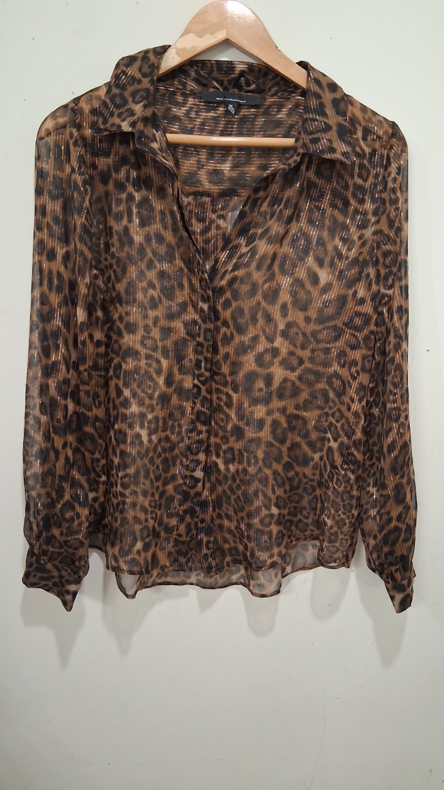 WHBM Metallic Leopard Lightweight Long Sleeve Blouse/Top Button Up Med