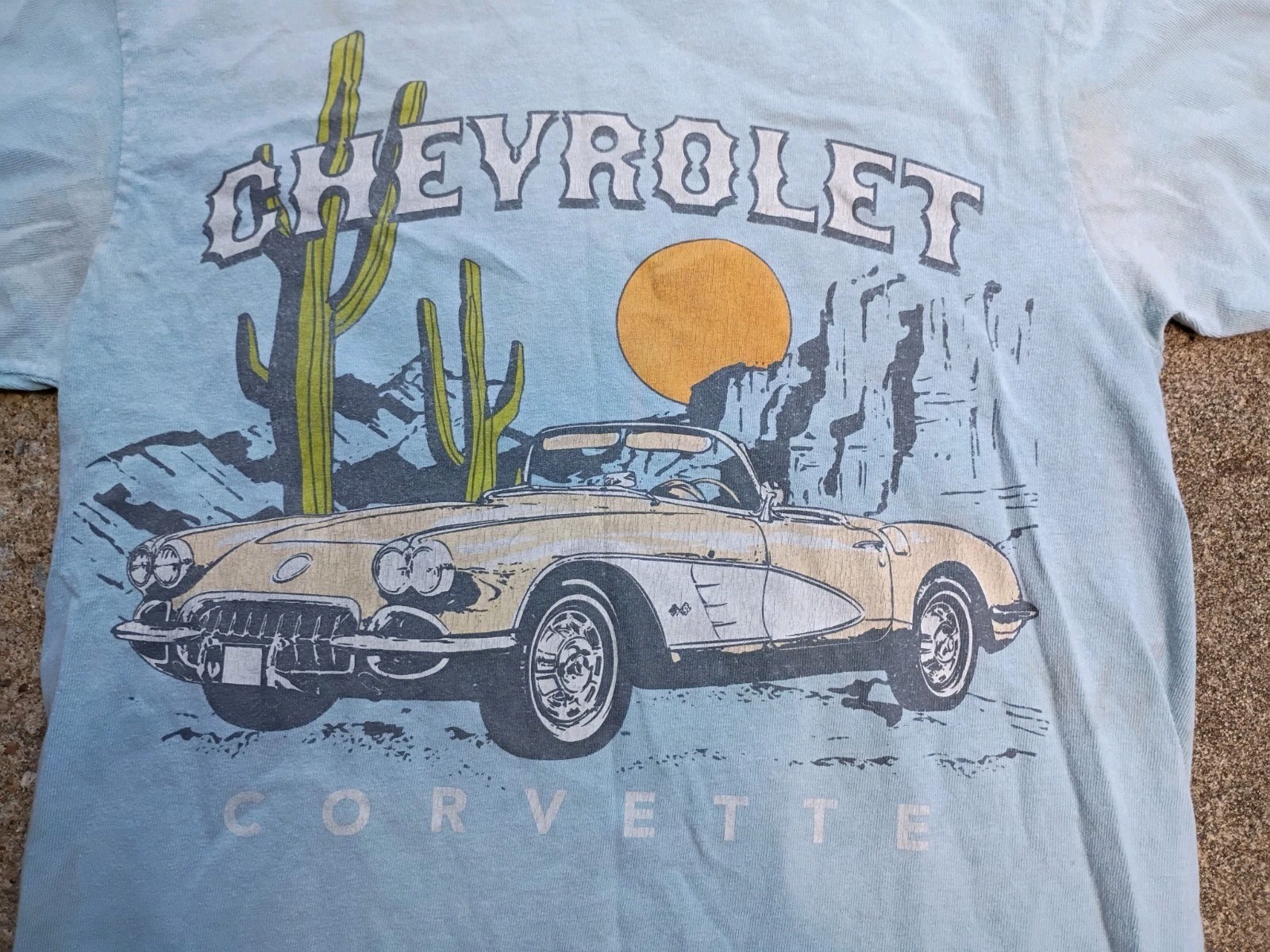 VTG Chevy 60s Corvette T-Shirt Light Blue Faded Hybrid Size Small Official GM