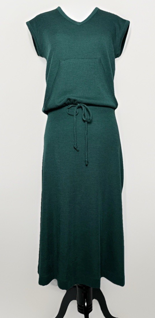 Vtg 70s Wool Knit Matching Outfit M Green Crop Top Swing Skirt Dress Set 2 Pc