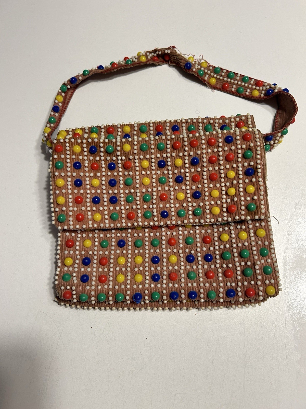 VINTAGE CANDY DOT BEADED PURSE RETRO BOHO HIPPIE BAG HONG KONG