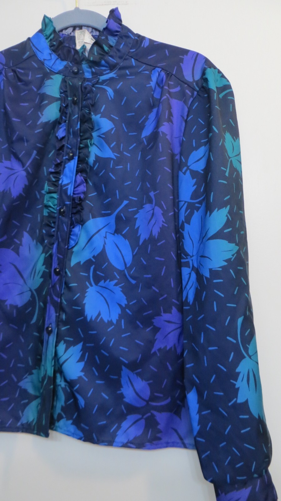 Vintage Shirley Button Up Shirt Blouse Womens Size 12 Ruffle Colorful Leaves Top