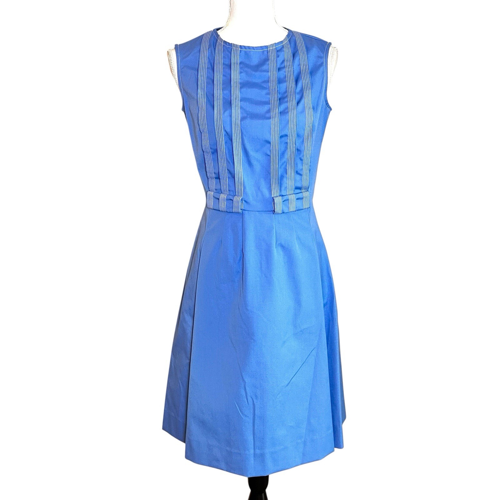 Vtg Pat Premo California Carolina Blue A-line Dress Pleated Belted Mod Small