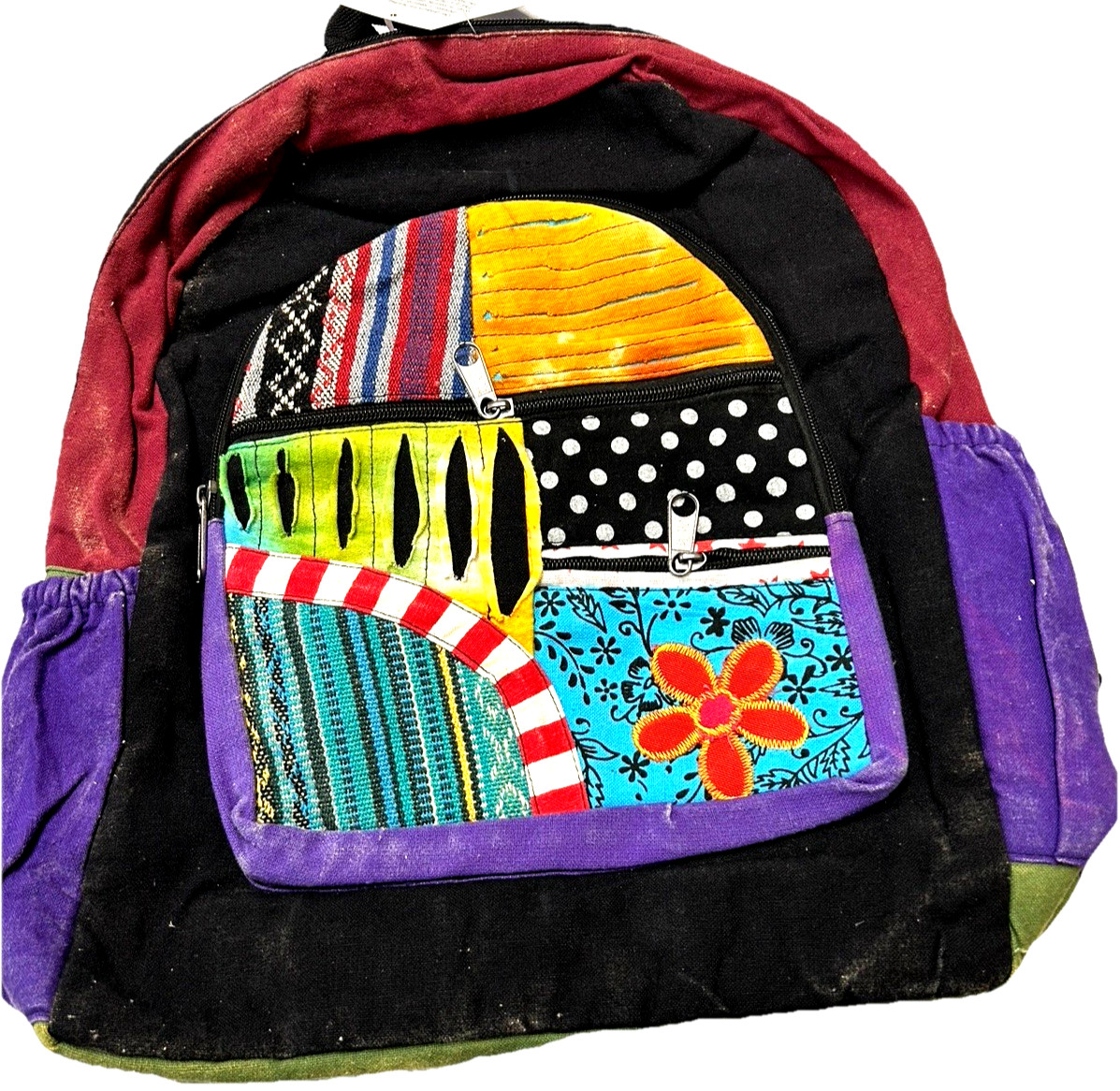 Rising International Patchwork Stonewashed Drawstring Backpack