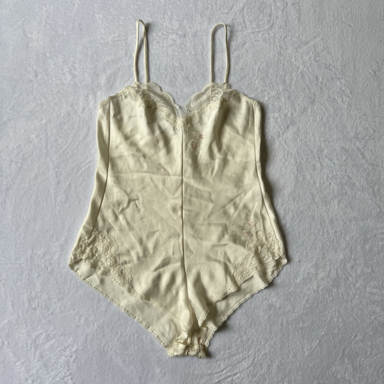 VTG Warner’s M Lingerie Teddy Ivory Floral Lacey Snaps Romance
