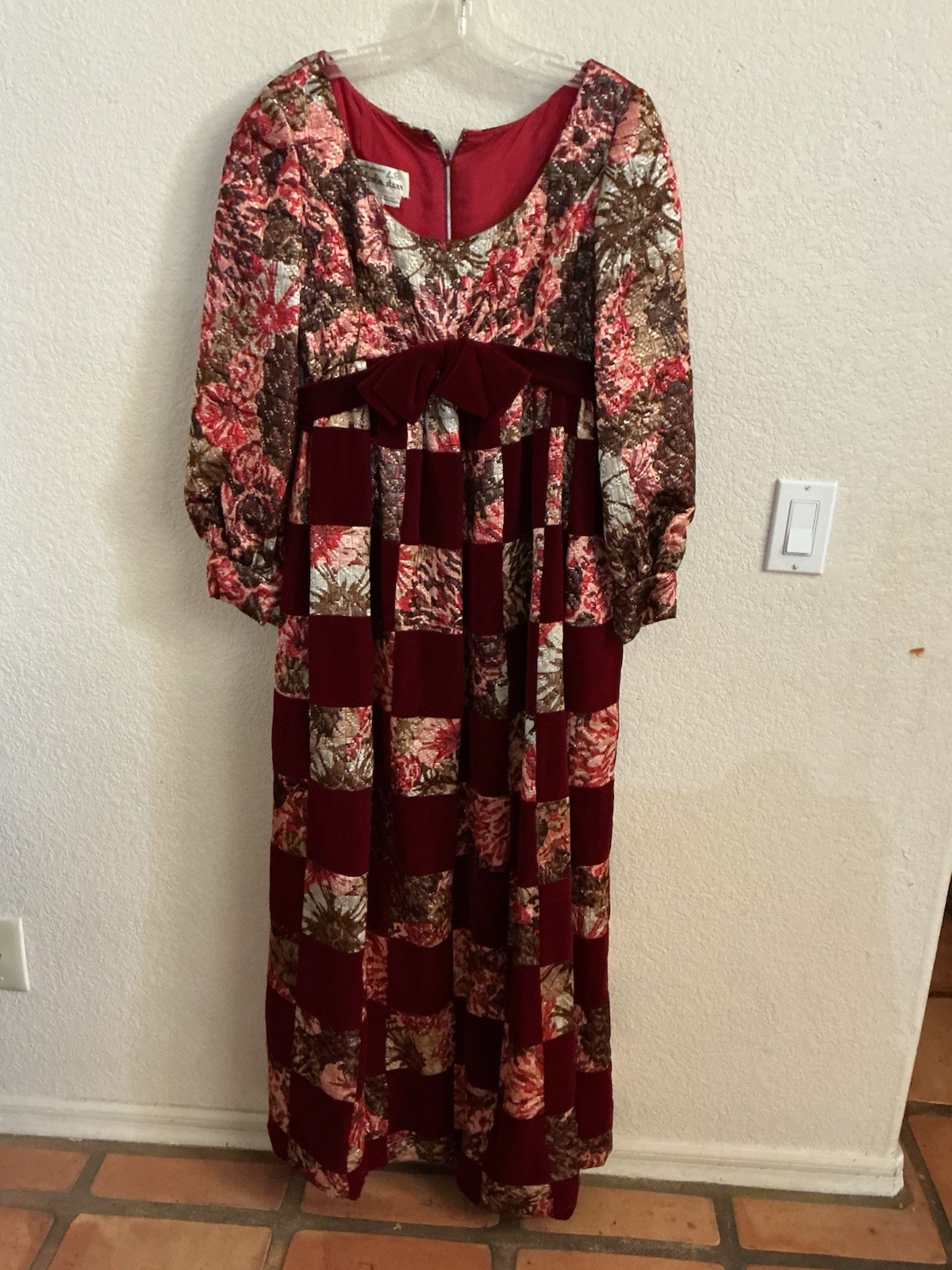 VTG MALCOLM STARR Elinor Simmons 1960s Brocade Patchwork Metallic Maxi Dress 8