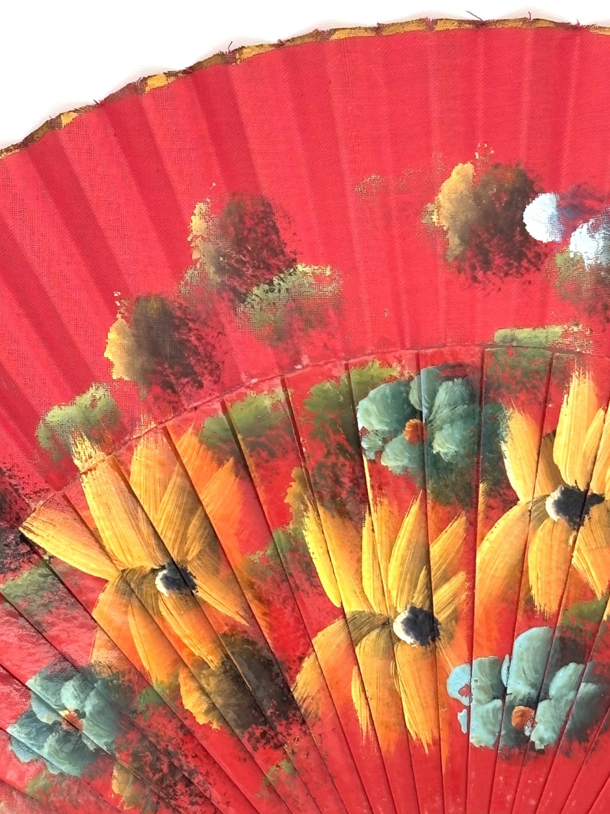 Vintage Hand Painted Spanish Fan with Lacquered Wood Frame