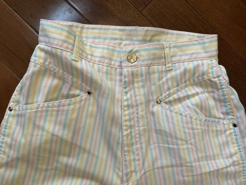UNIQUE Vintage XXS High Waisted Candy Pastel Pants Striped Lightweight Jeans 7/8