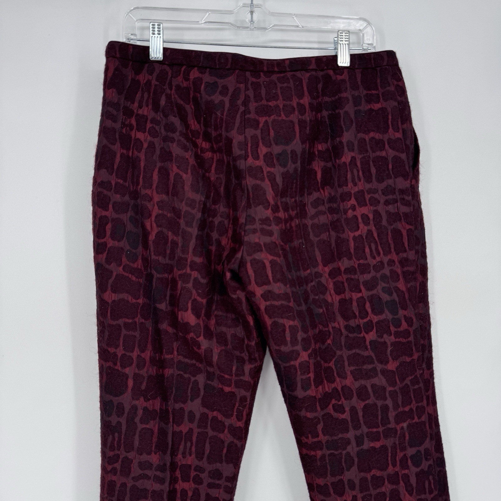 Vintage Max Mara Burgundy Jacquard Pants Sz 10 Textured Trousers Italy