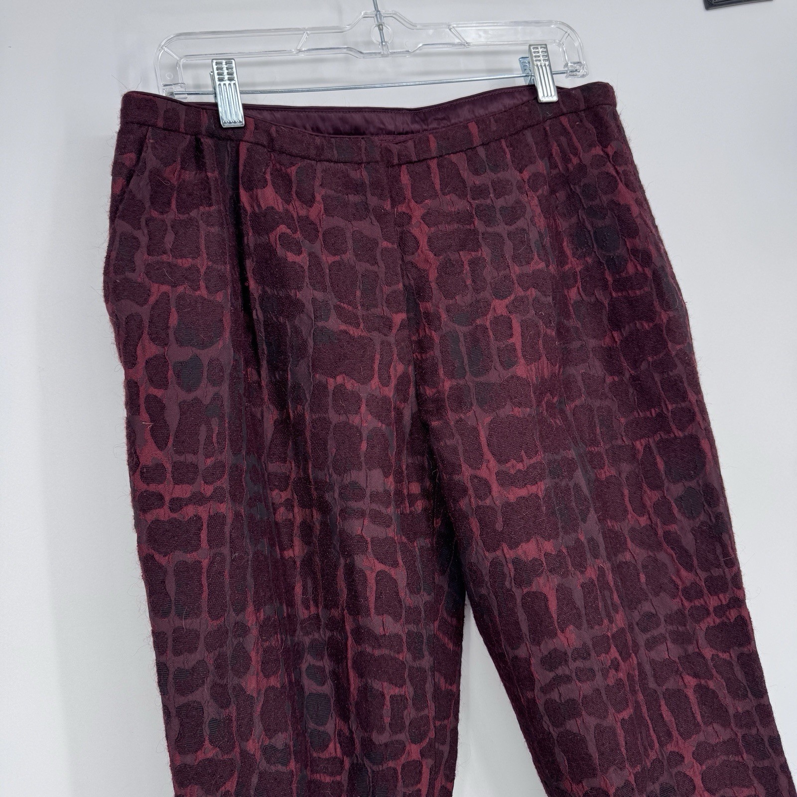 Vintage Max Mara Burgundy Jacquard Pants Sz 10 Textured Trousers Italy