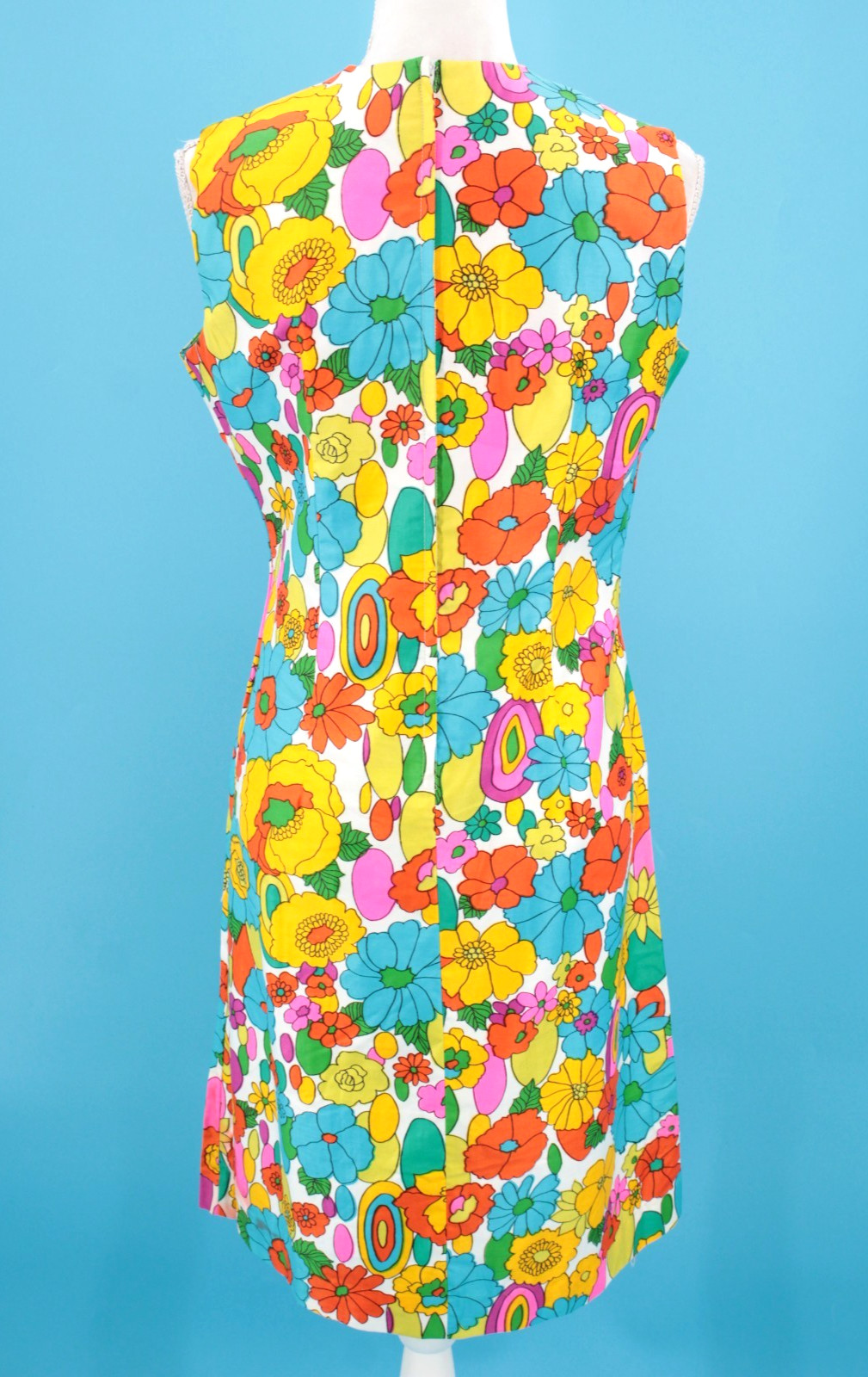 VTG 60s Bright Colorful Psychedelic Floral Sheath Dress Sz S/M 1960s John Abbott